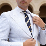 Navy Blue With Yellow And White Striped Necktie