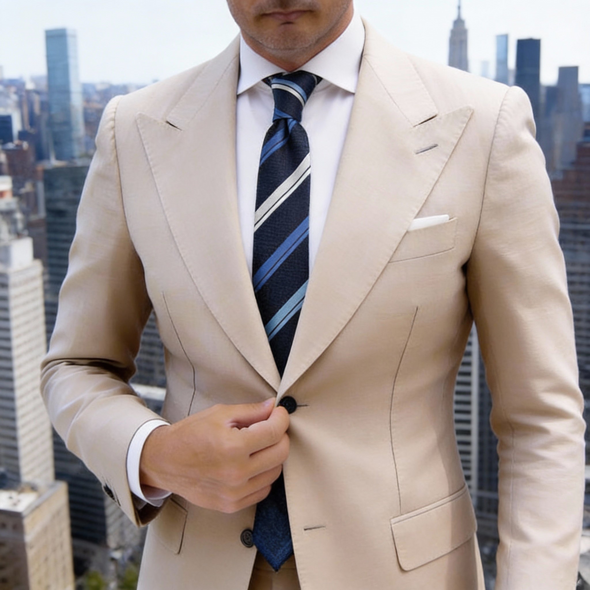 Dark Blue With Blue And White Striped Necktie