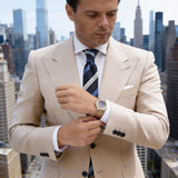 Dark Blue With Blue And White Striped Necktie