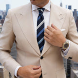 Dark Blue With Blue And White Striped Necktie