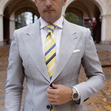 Yellow With Blue White Striped Necktie
