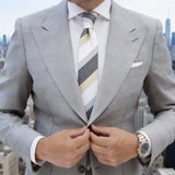 Black With White Beige Light Blue Stripes Necktie