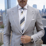 Black With White Beige Light Blue Stripes Necktie