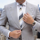 Black With White Beige Light Blue Stripes Necktie