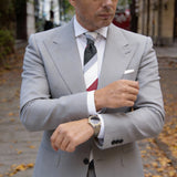 White With Black Red Light Gray Striped Necktie