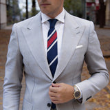 Blue With Red And White Diagonal Stripes Necktie