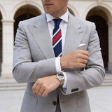 Blue With Red And White Diagonal Stripes Necktie