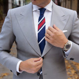 Blue With Red And White Diagonal Stripes Necktie