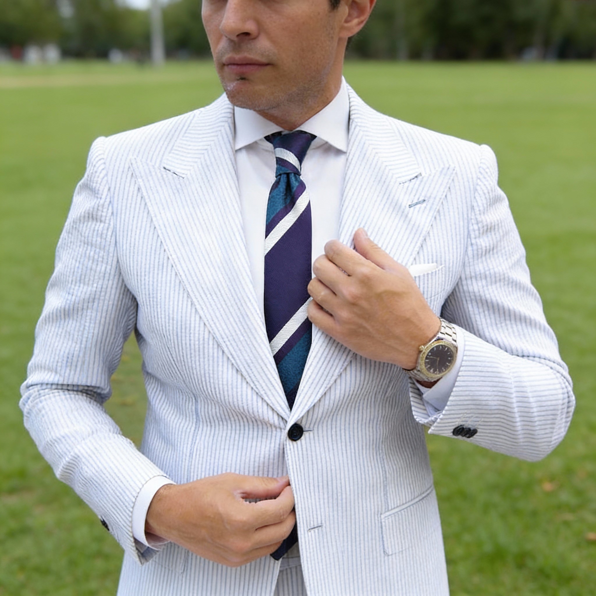 Dark Blue With Light Blue White Striped Necktie