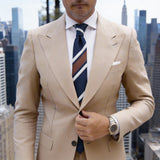 Blue Necktie With White And Brown Stripes