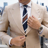 Blue Necktie With White And Brown Stripes