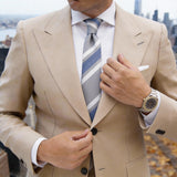 Light Gray with Blue & White Striped Necktie