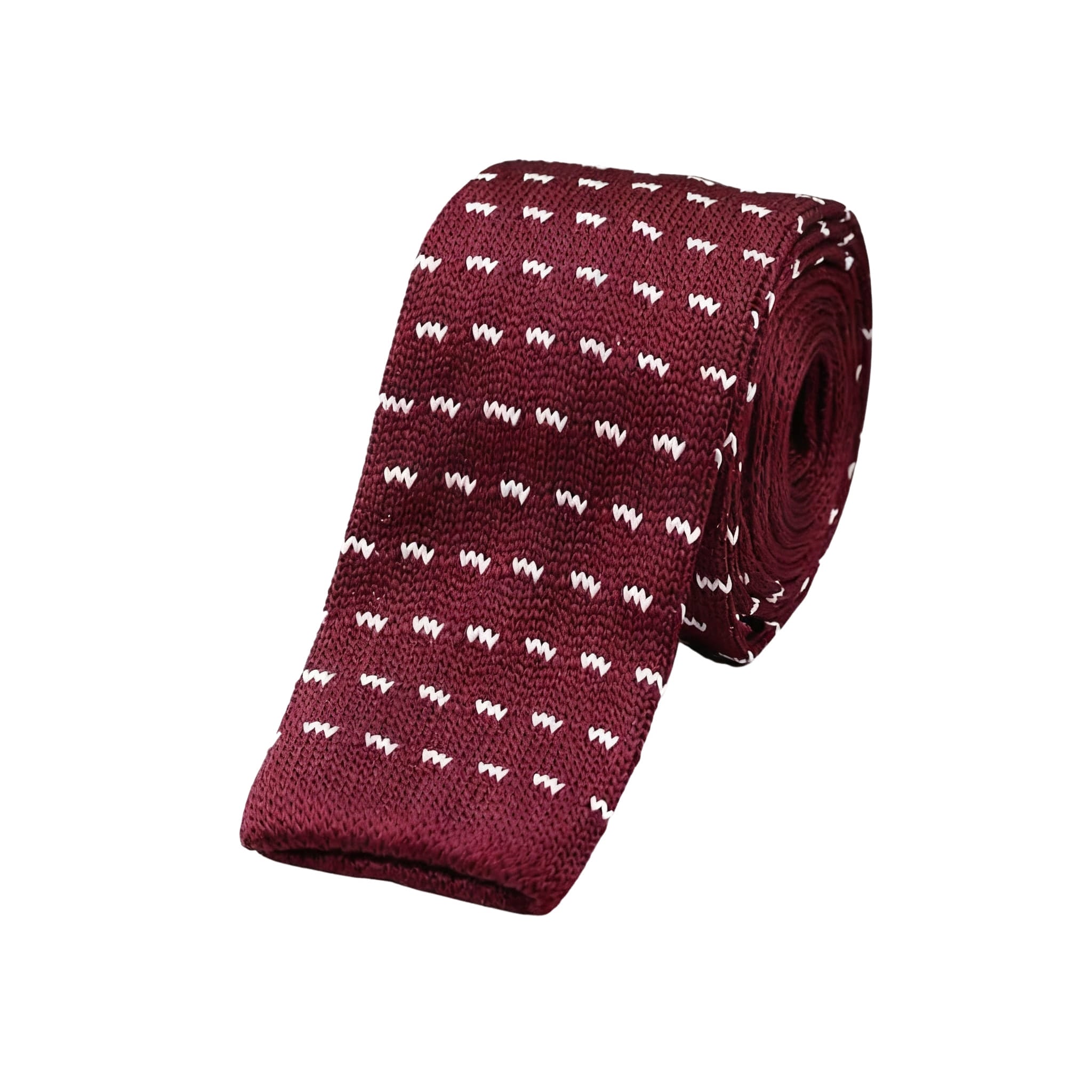Burgundy White Dotted Knitted Tie