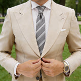 Gray With White and Dark Striped Necktie