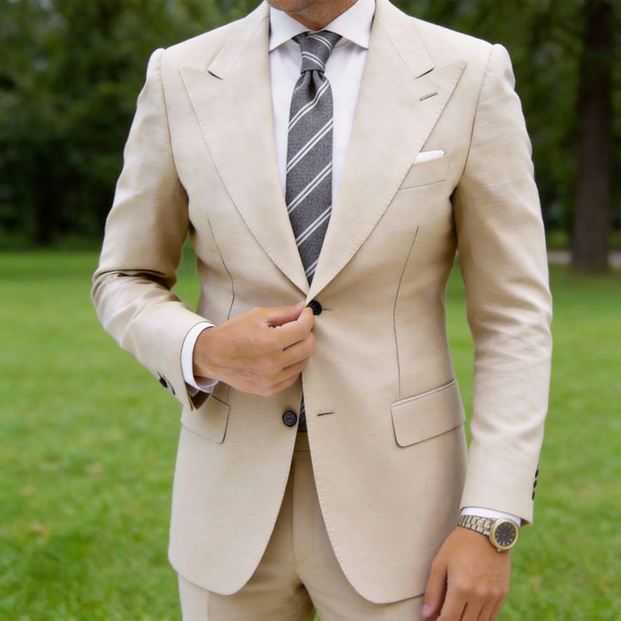 Gray With White and Dark Striped Necktie