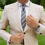 Gray With White and Dark Striped Necktie
