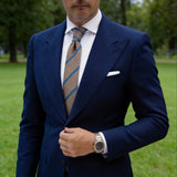 Tan With Blue Striped Dotted Necktie