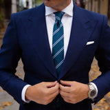 Teal Necktie With White Navy Stripes