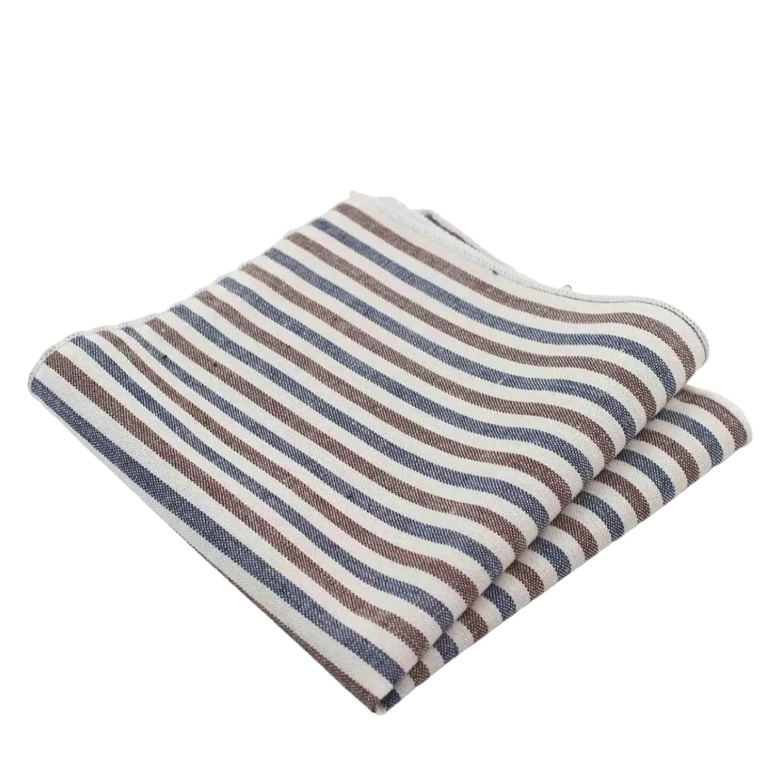 White With Brown Blue Stripe Pocket Square