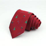 Red With Green Christmas Tree And Candy Cane Necktie
