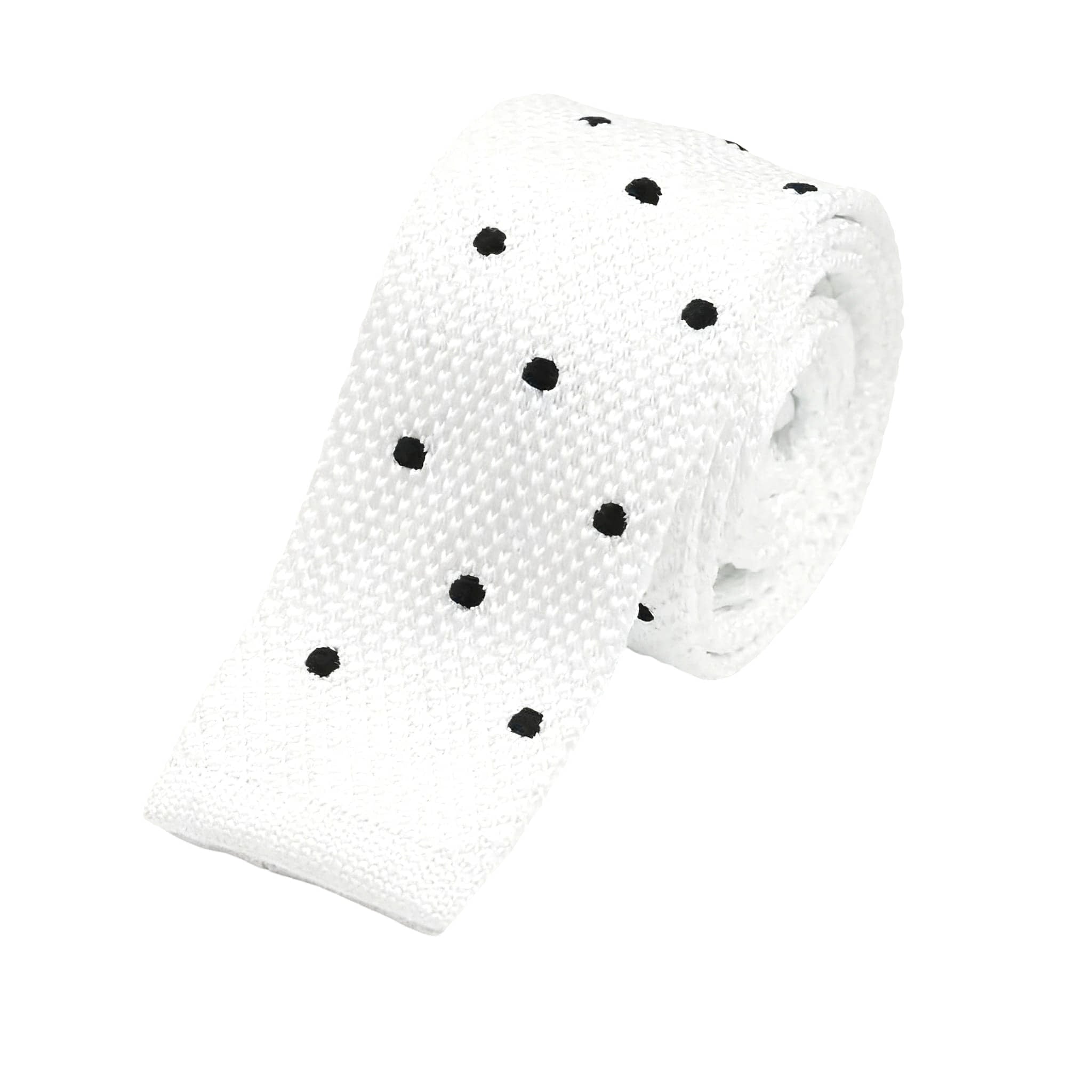 White Black Dotted Knitted Tie