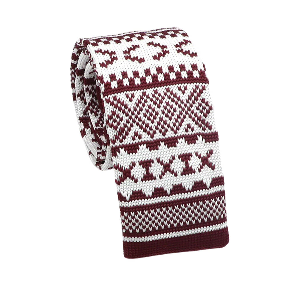 Burgundy White Geometric Necktie