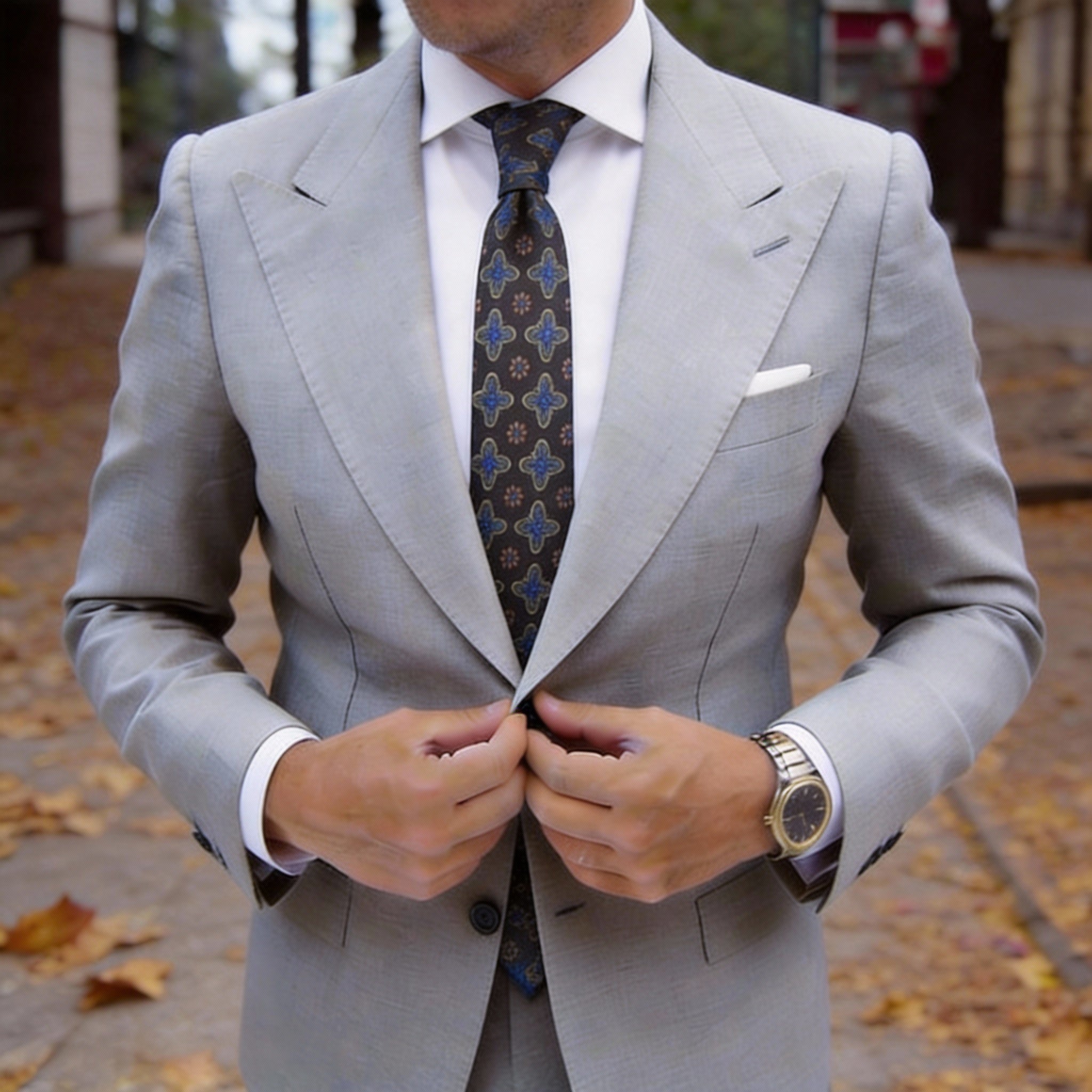 Dark Brown with Blue Floral & Brown Dot Necktie