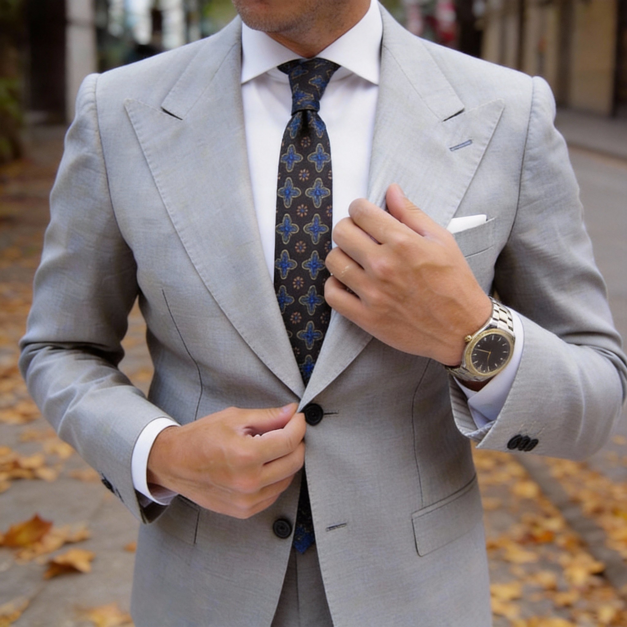 Dark Brown with Blue Floral & Brown Dot Necktie