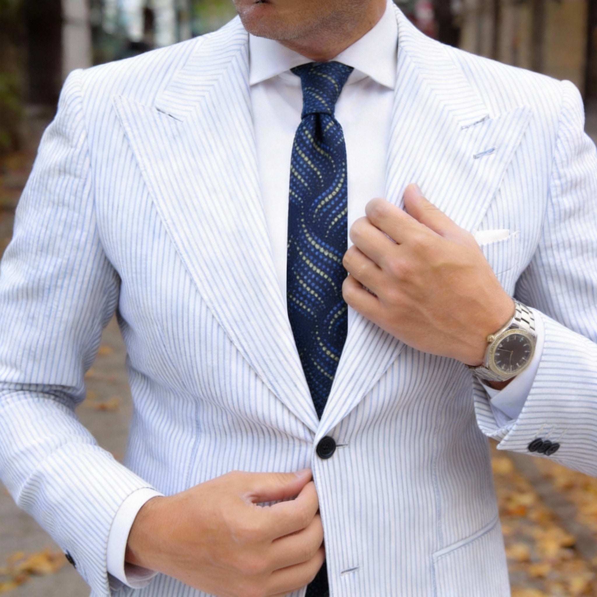 Dark Blue Necktie with Yellow Dotted Pattern