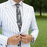 Black With White & Green Botanical Leaf Necktie