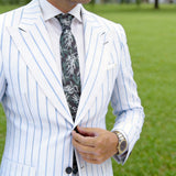 Black With White & Green Botanical Leaf Necktie