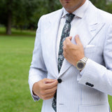 Black With White & Green Botanical Leaf Necktie