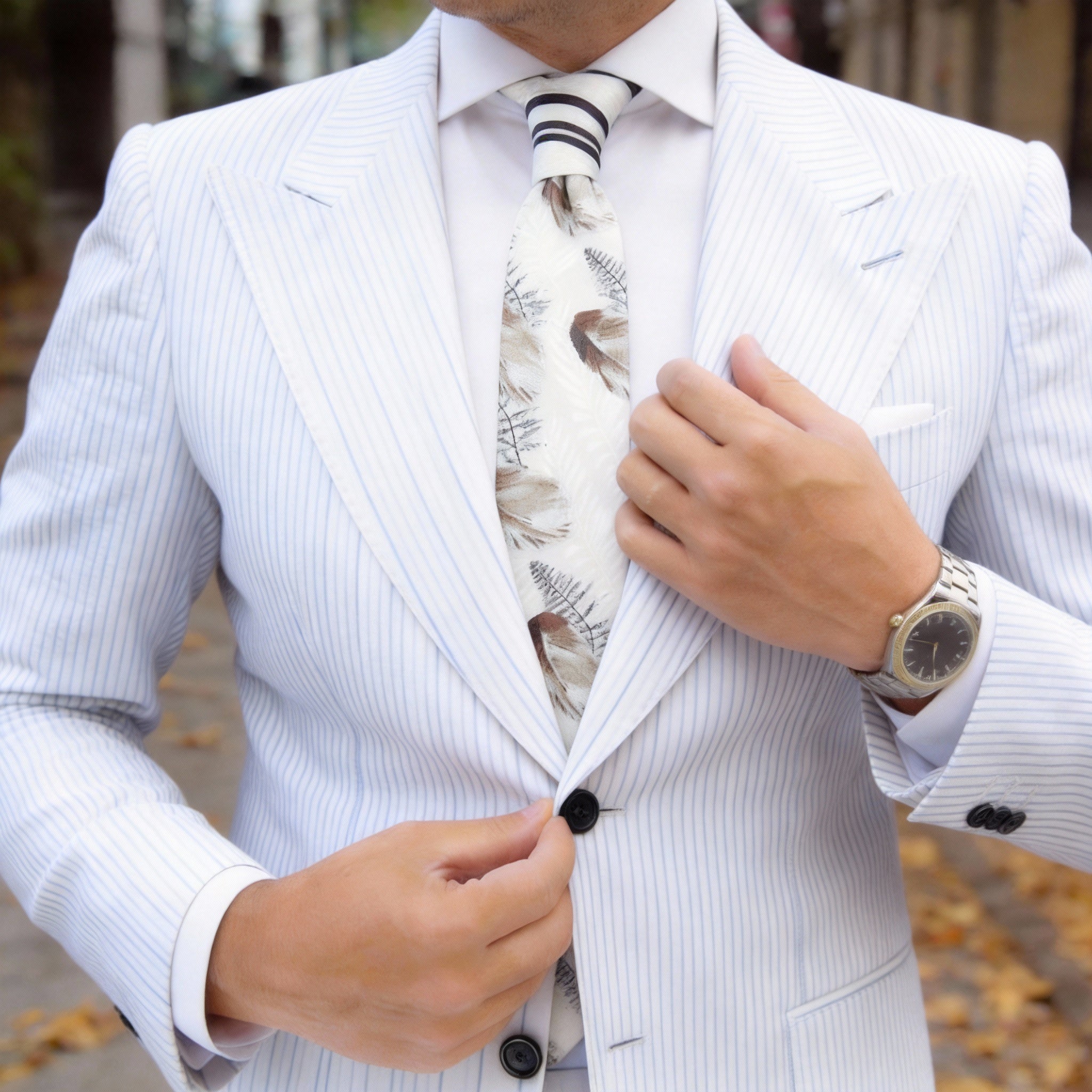 Beige With Brown Feather Necktie
