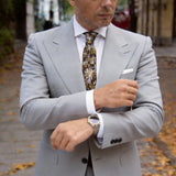 Dark Brown with White Gold Olive Branch Necktie