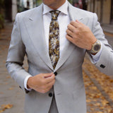 Dark Brown with White Gold Olive Branch Necktie