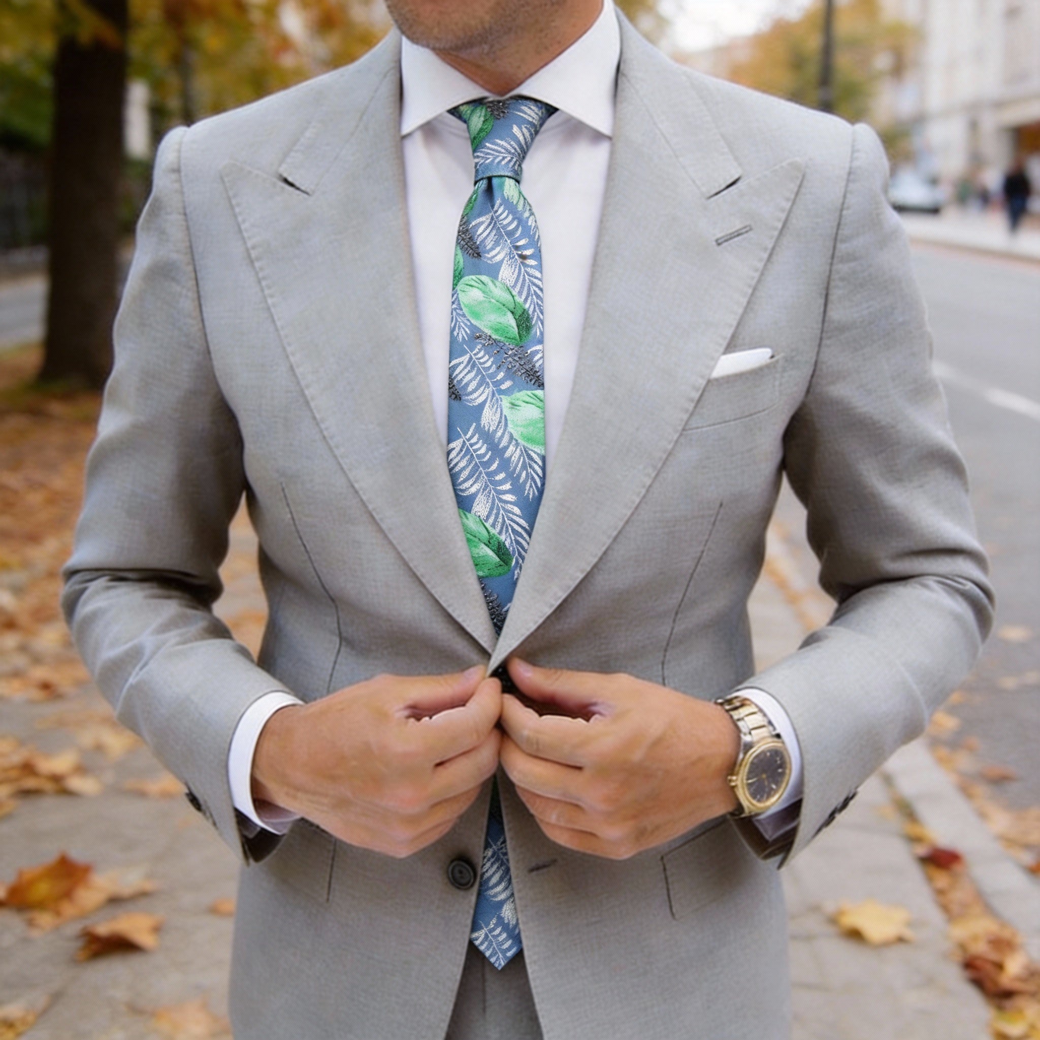 Blue With Green Leaf Necktie