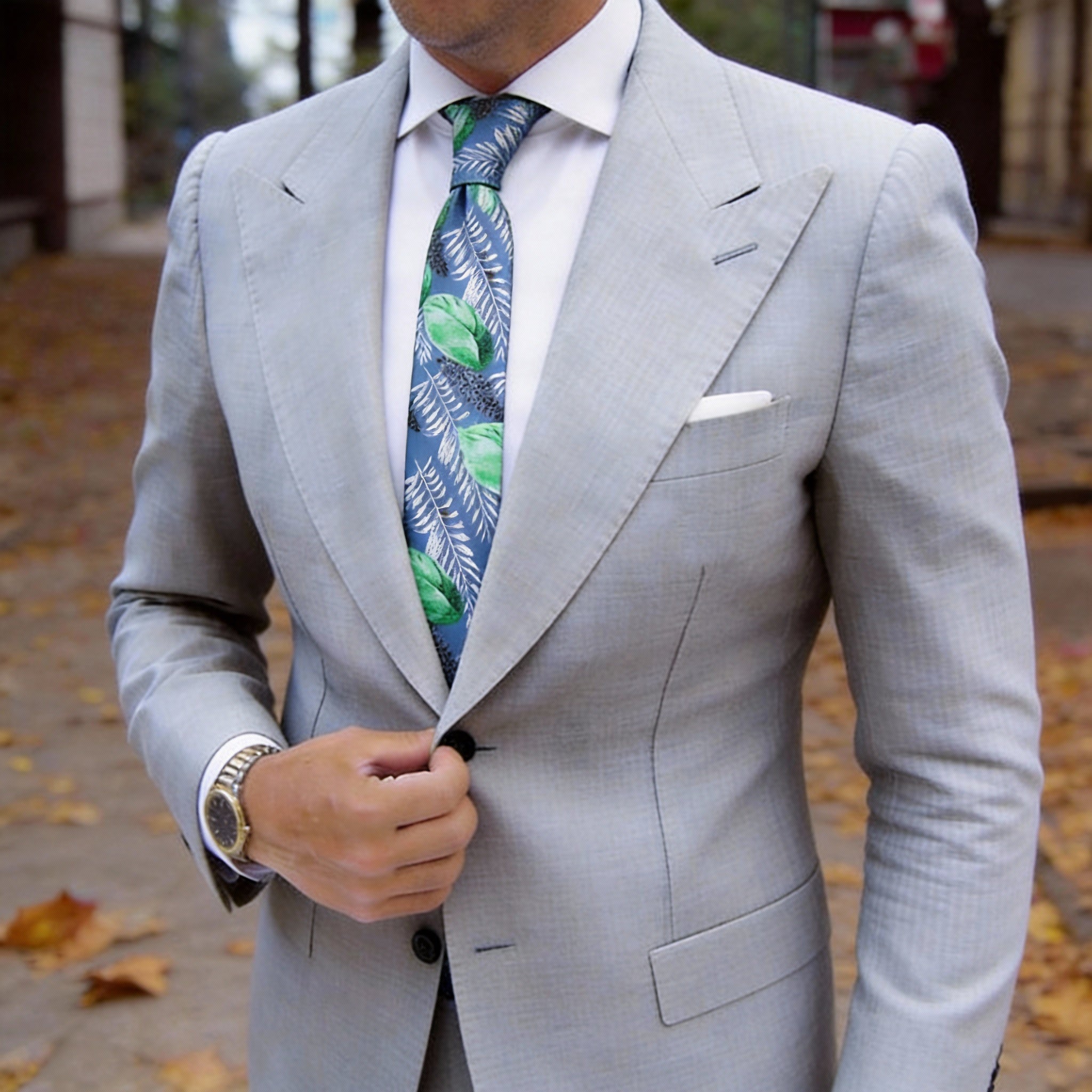 Blue With Green Leaf Necktie