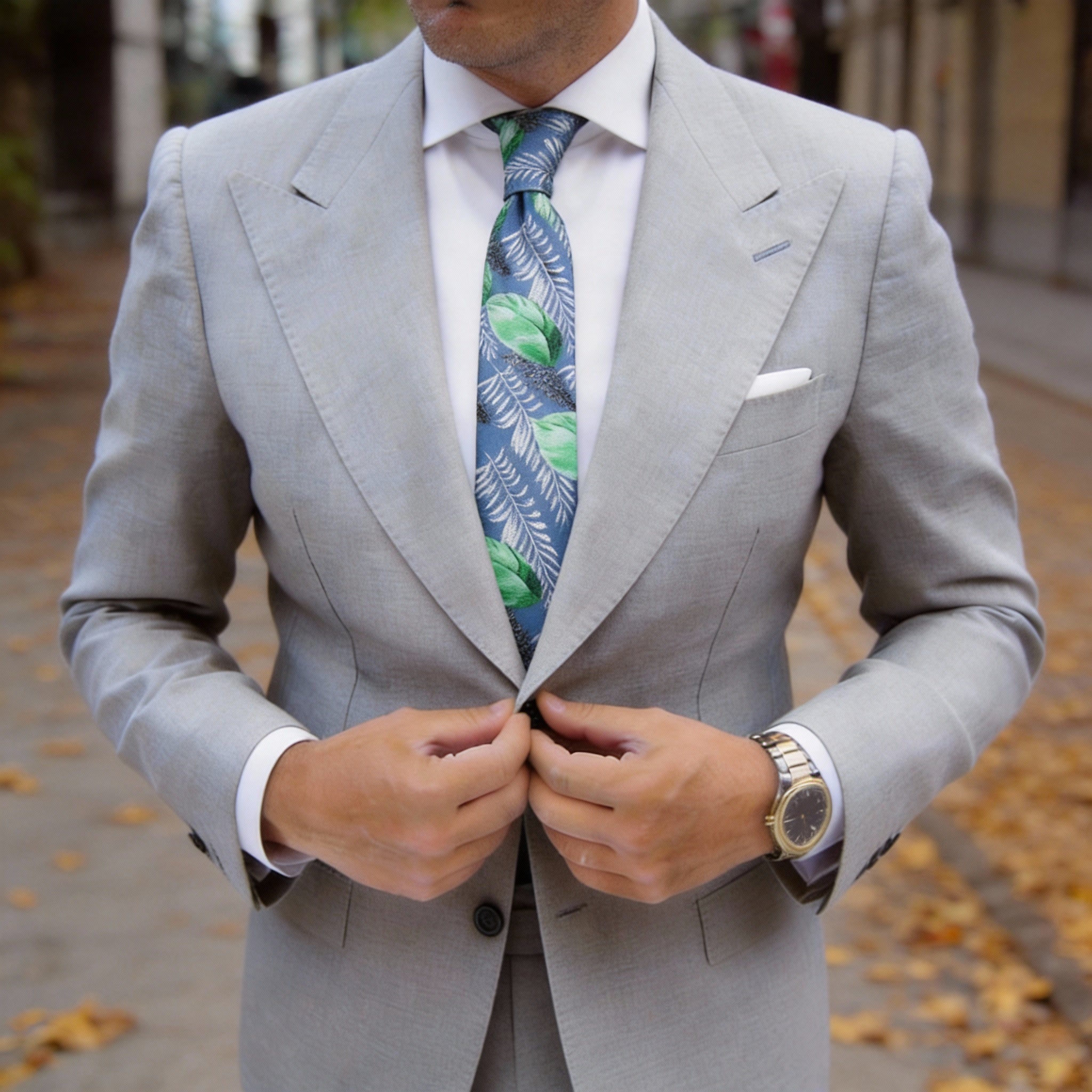 Blue With Green Leaf Necktie