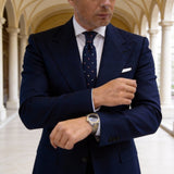 Navy Blue Necktie with White Polka Dots