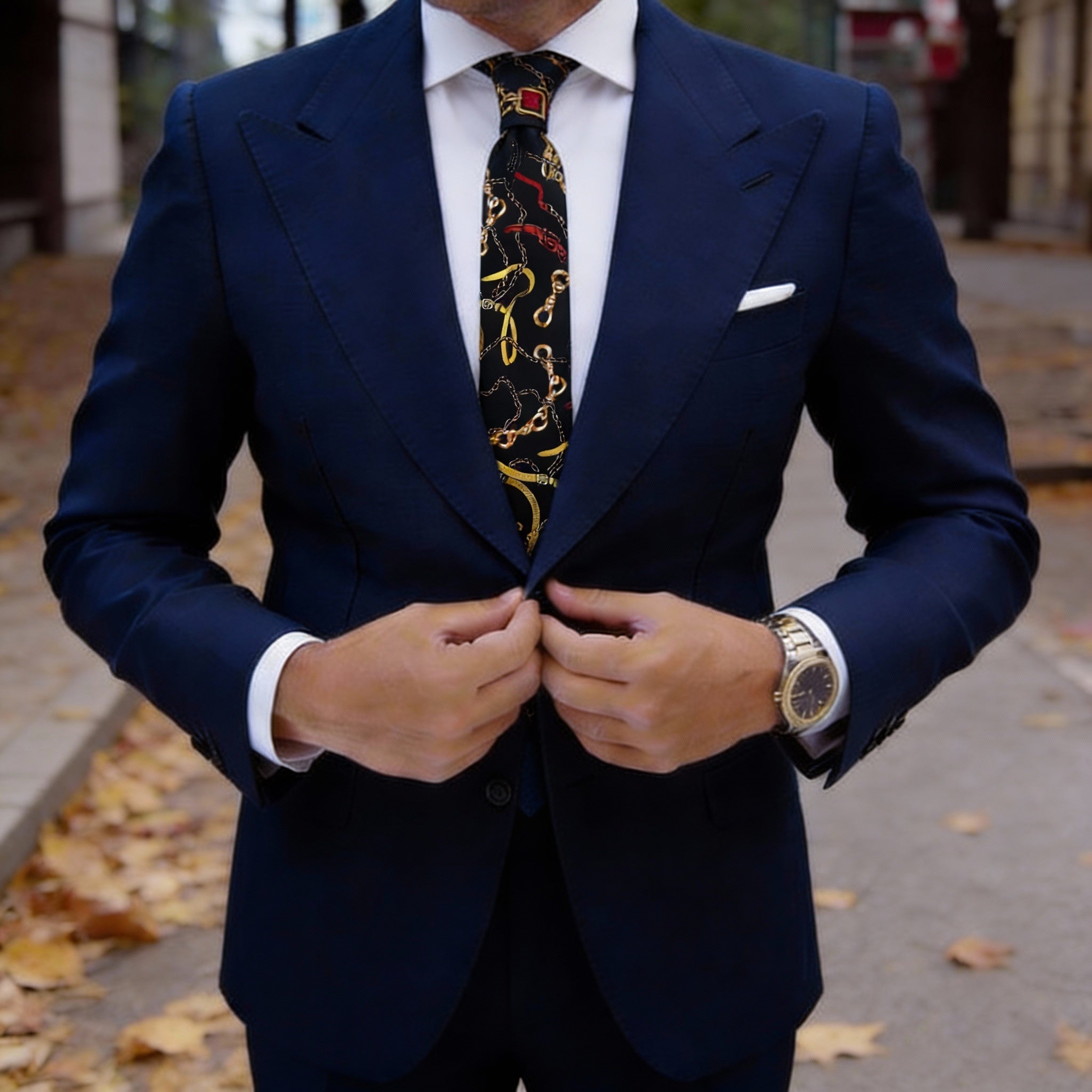 Black with Gold Chain Necktie