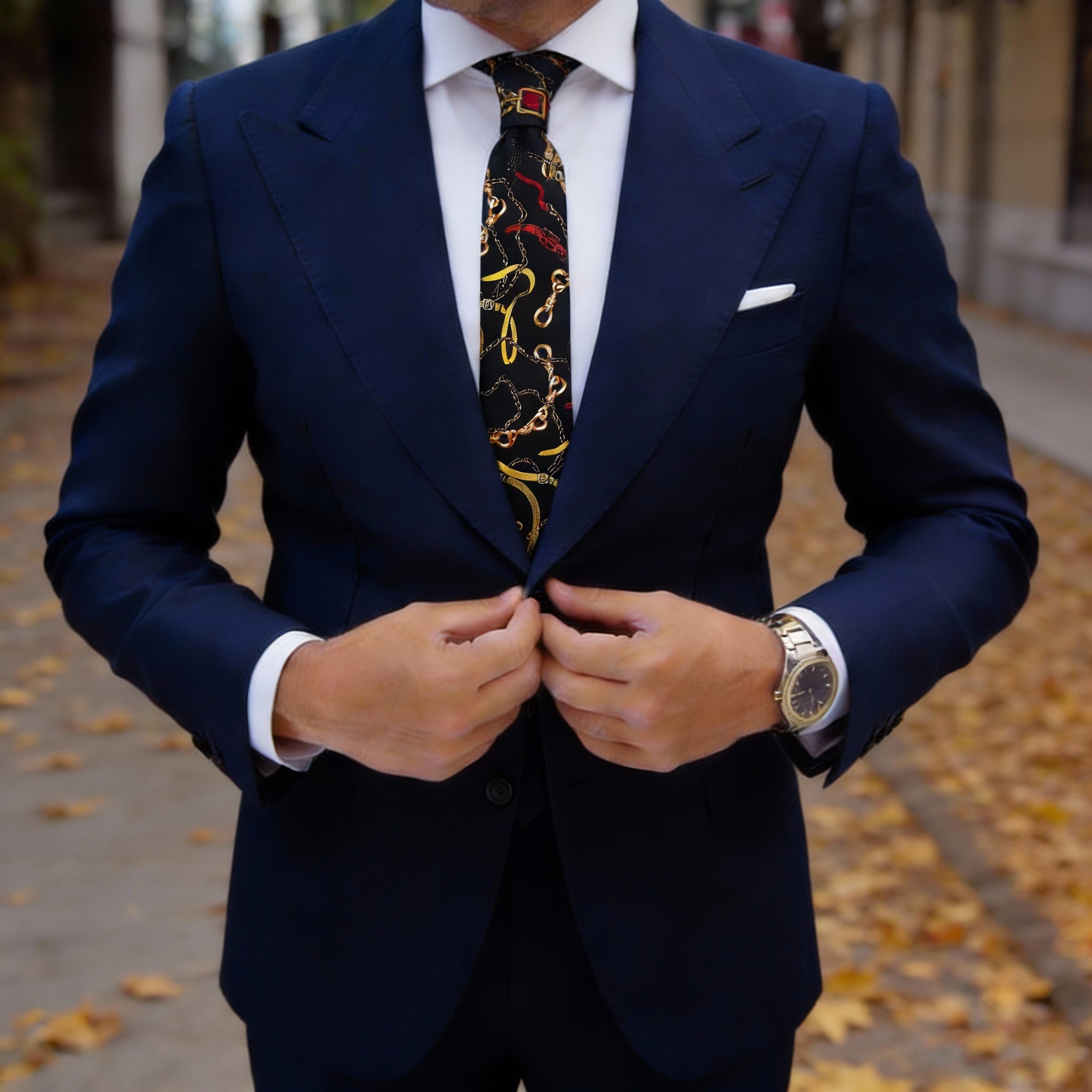 Black with Gold Chain Necktie