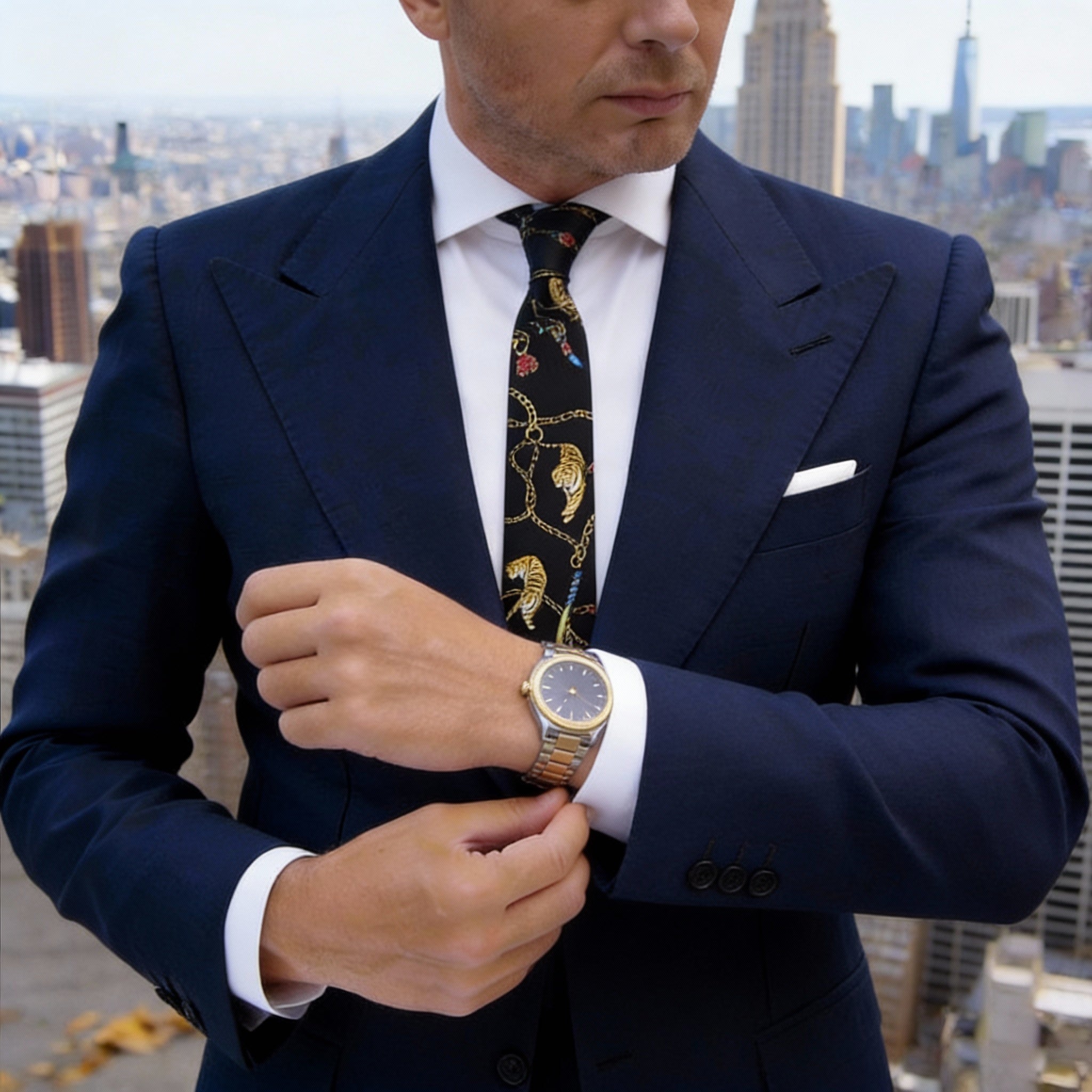 Black With Gold Tigers&Chains Necktie