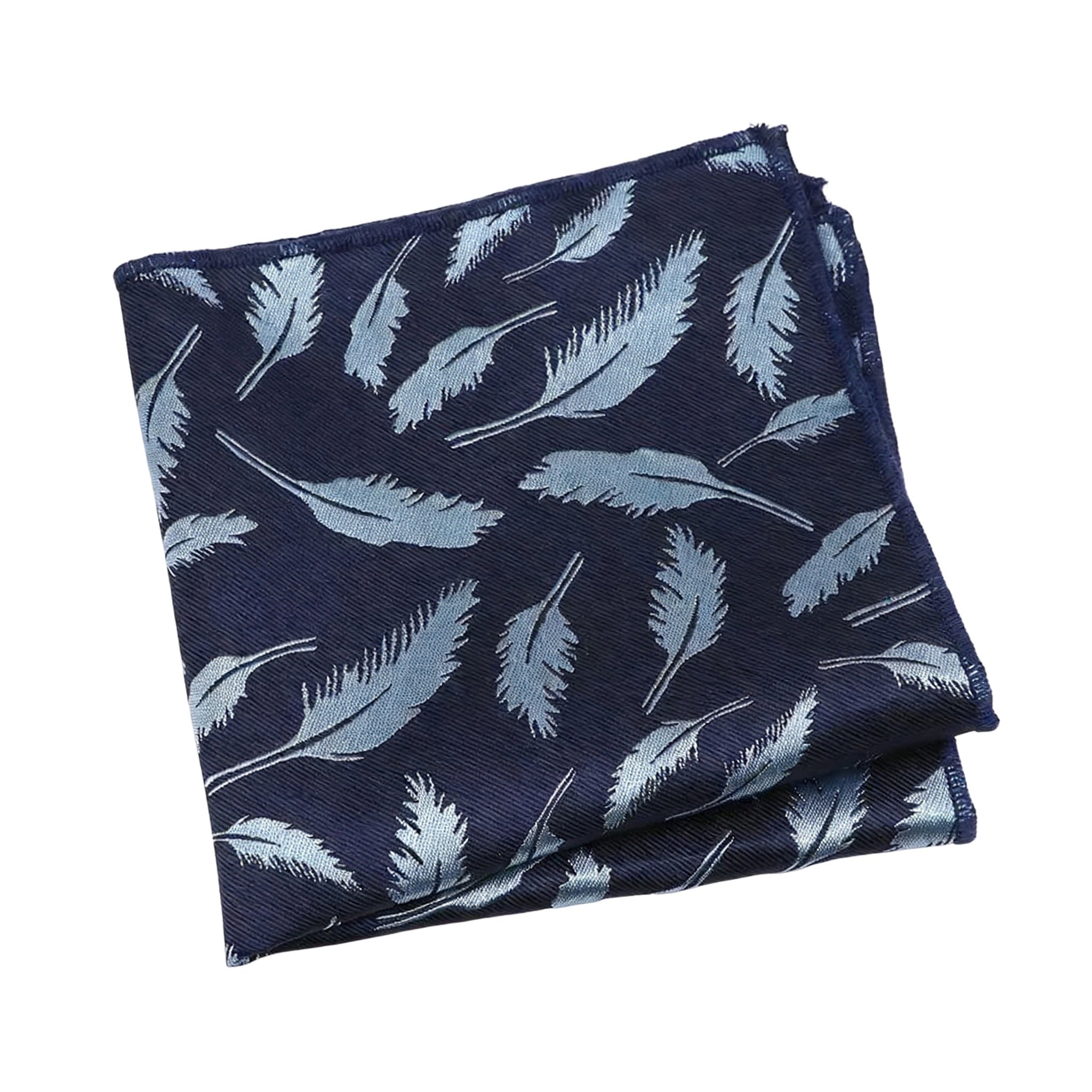 Navy Blue Light Blue Feather Pocket Square