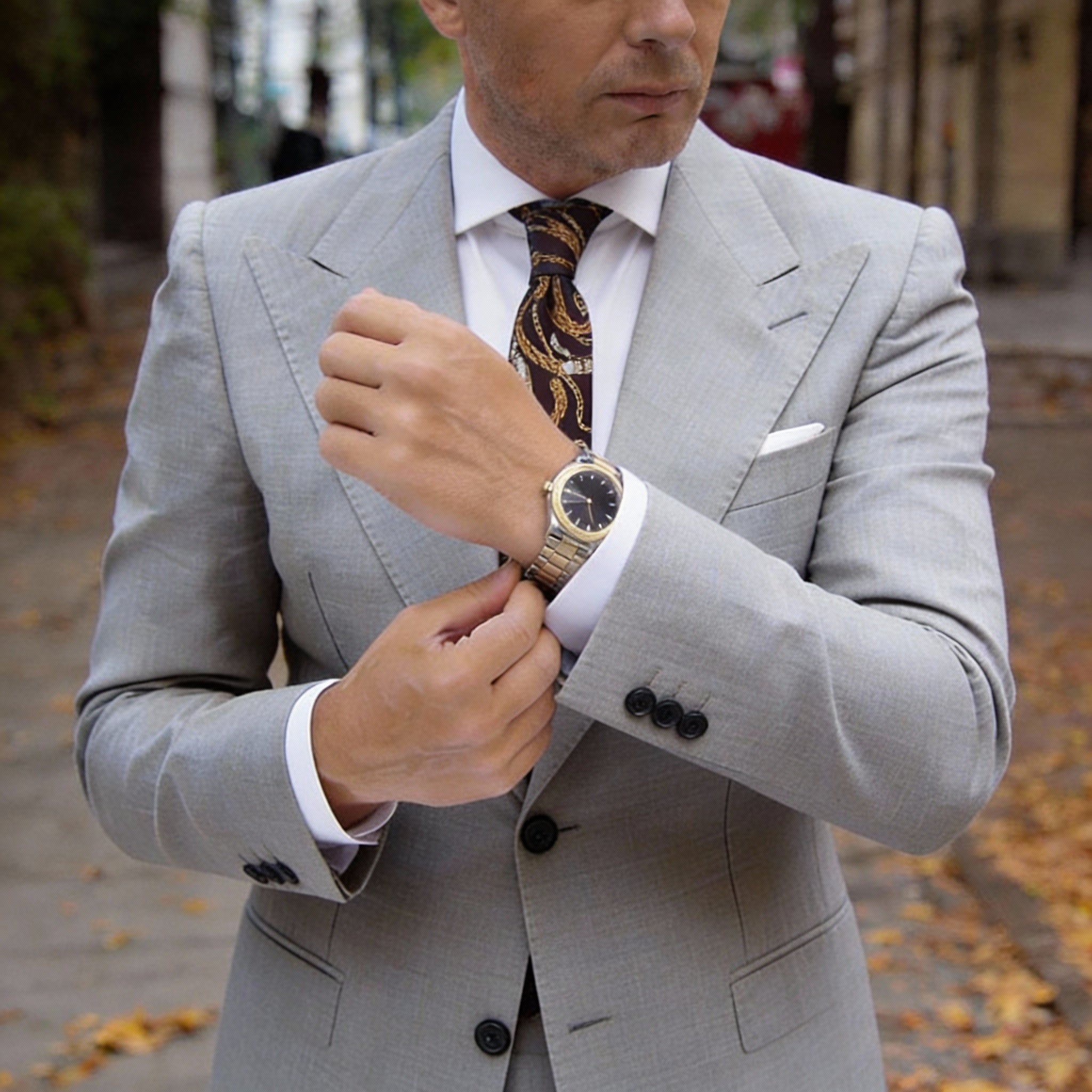 Brown With Gold Rope Chain Necktie