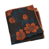Charcoal Orange Floral Pocket Square