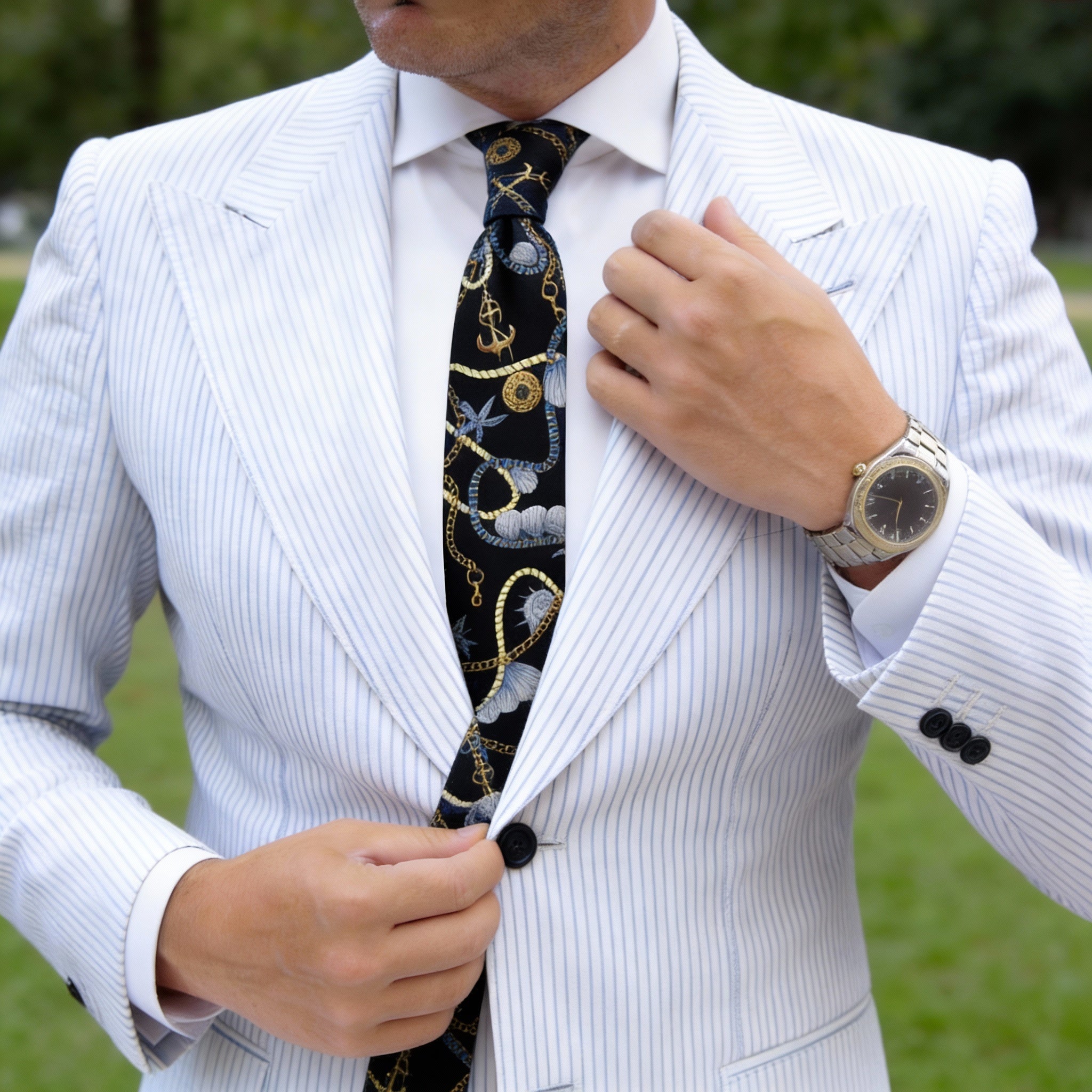 Black With Gold Marine Chain Necktie