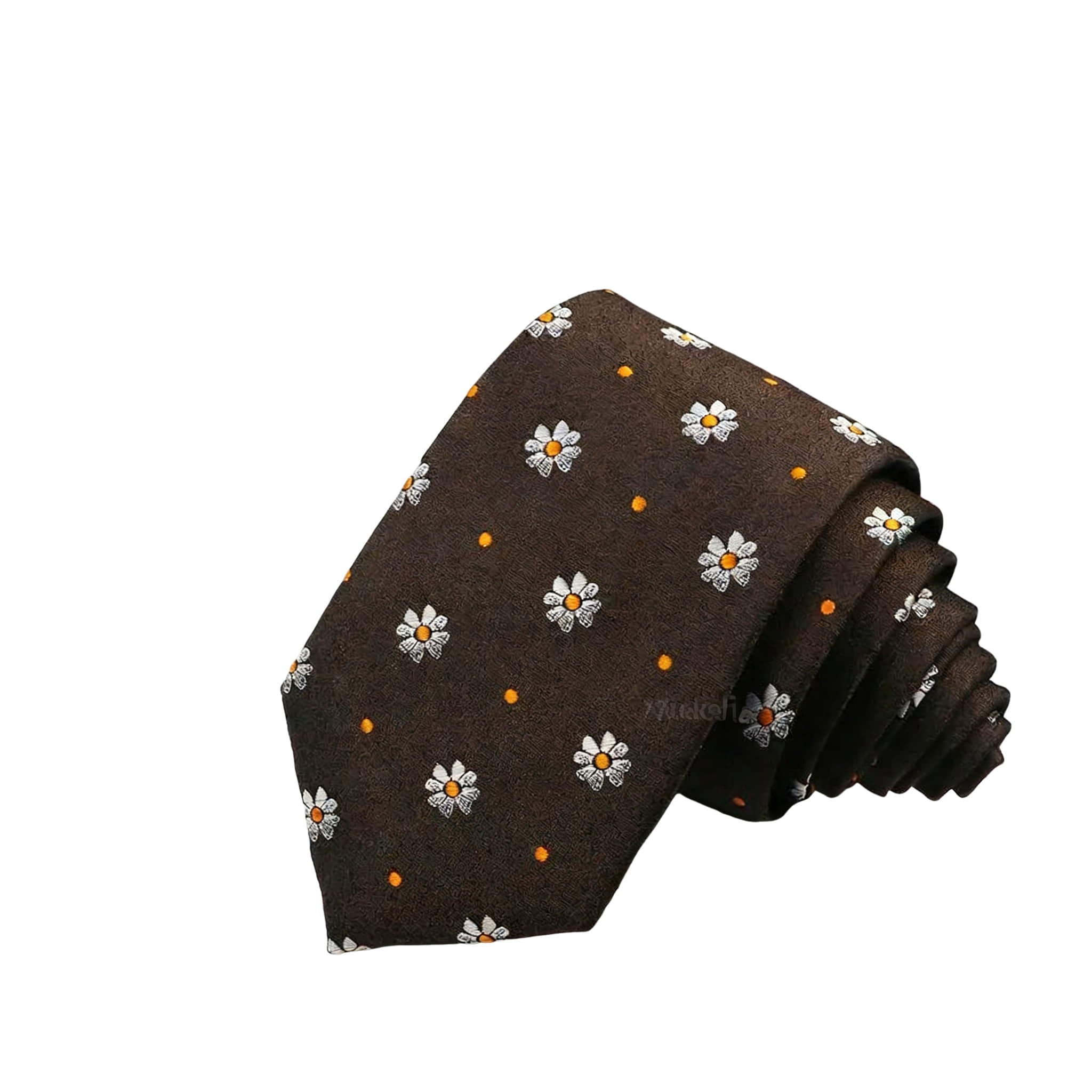 Brown White Floral Necktie