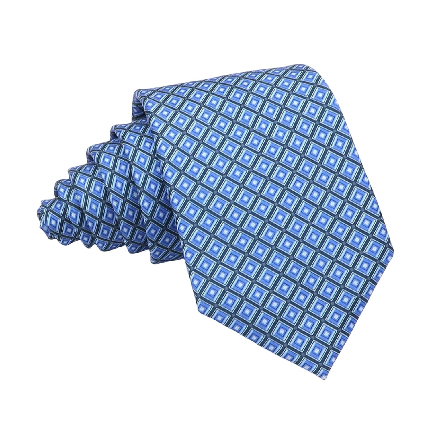 Dark Blue Necktie With Light Blue Diamond Grid