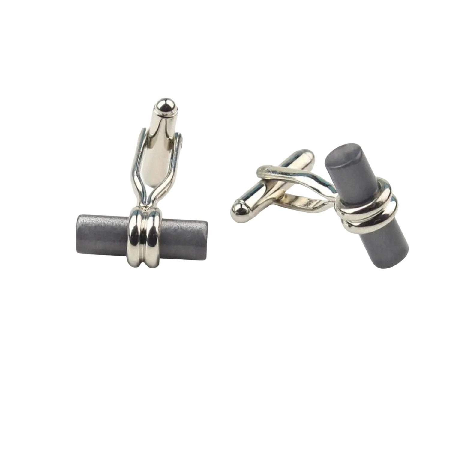 Gray With Silver Cylindrical Parts Cufflink