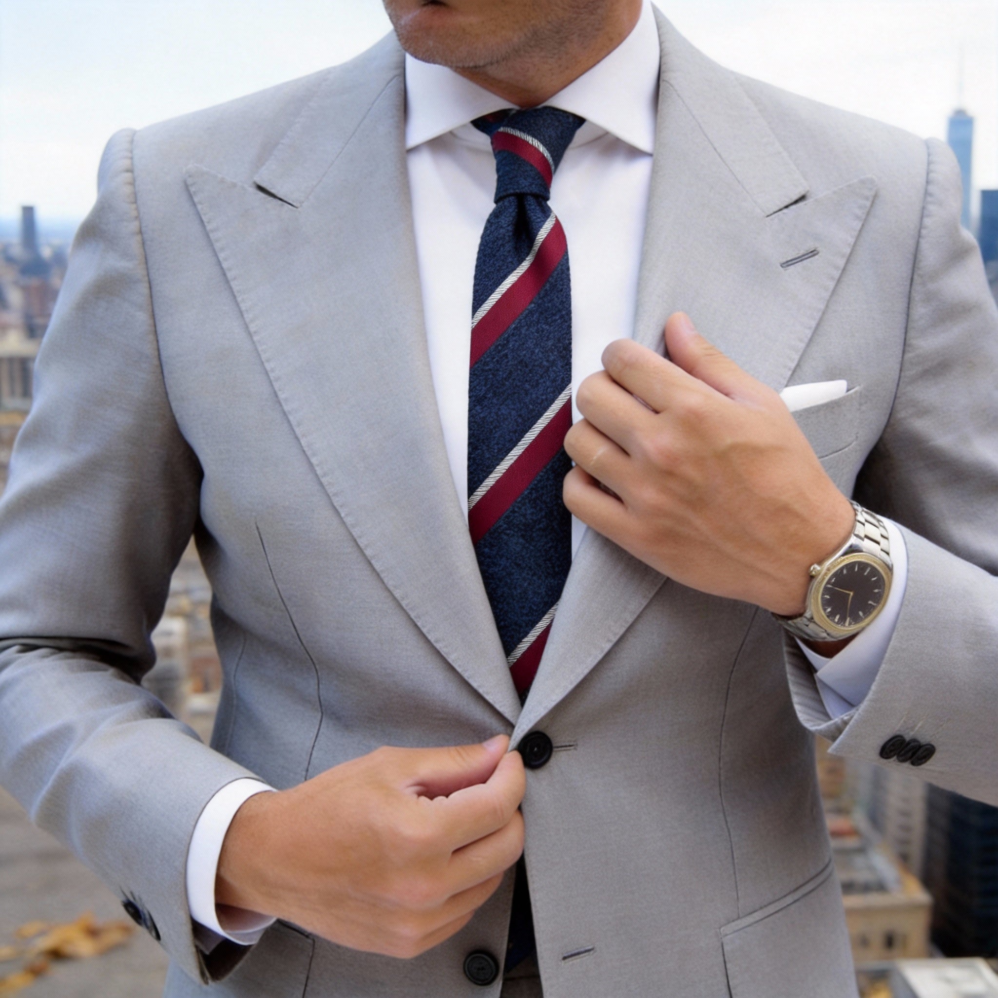 Blue With Red And White Stripe Necktie